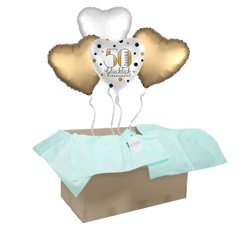 Heliumballon-Geschenk Goldhochzeit "50 Jahre glücklich verheiratet"