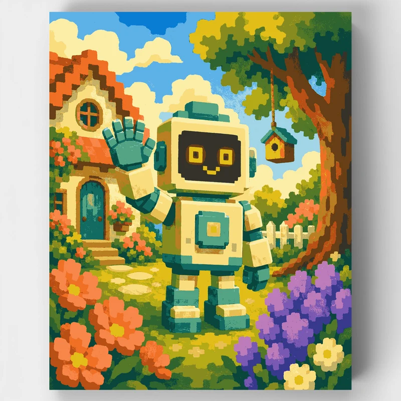 Waving Garden Robot - Paint by Numbers Kit