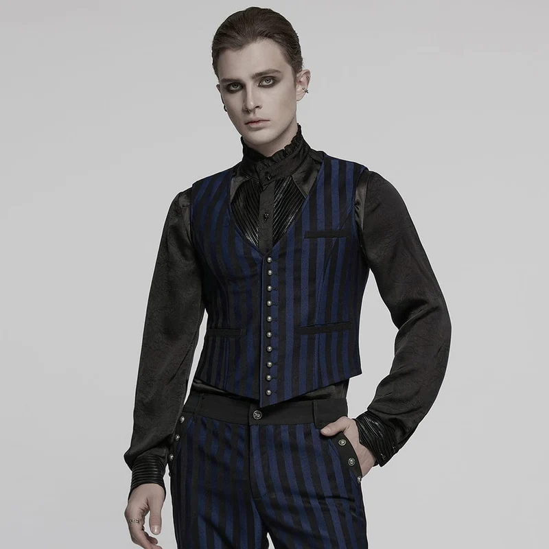 Steampunk-Weste mit gestreifter Schnalle für Herren, Blau