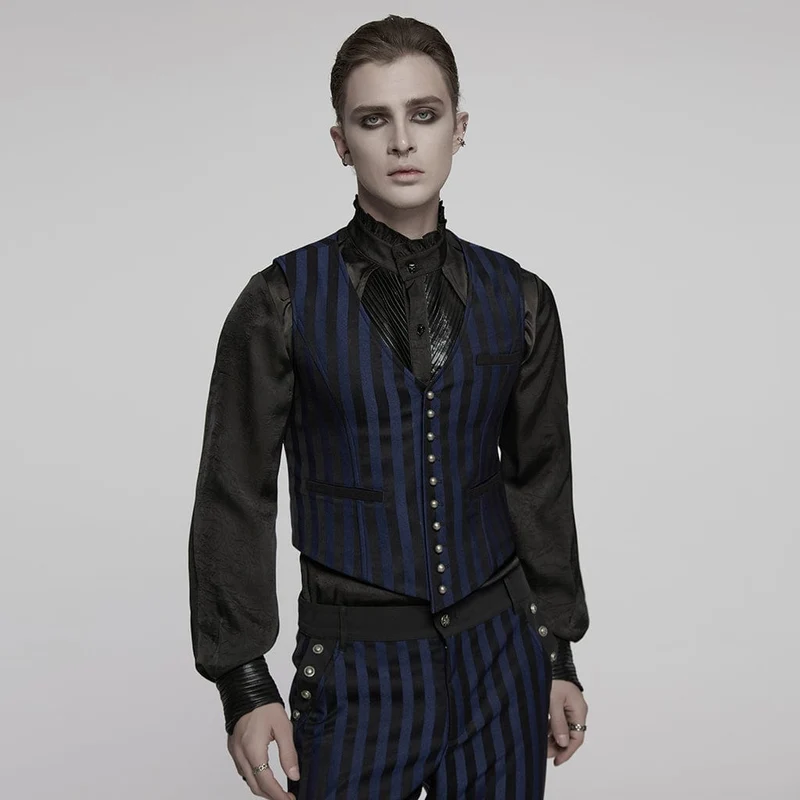 Steampunk-Weste mit gestreifter Schnalle für Herren, Blau