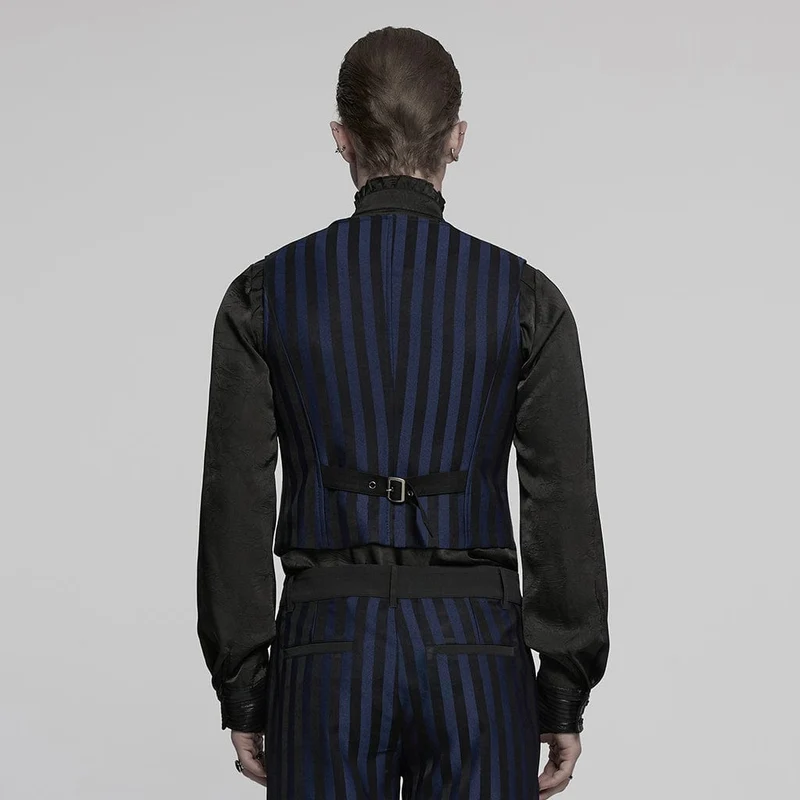 Steampunk-Weste mit gestreifter Schnalle für Herren, Blau