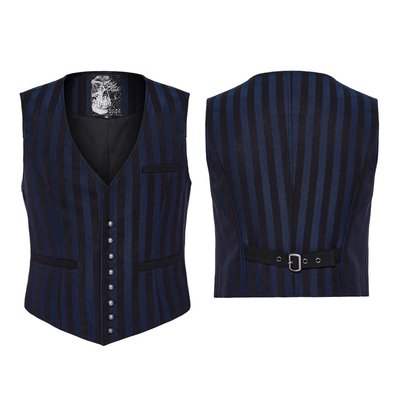 Steampunk-Weste mit gestreifter Schnalle für Herren, Blau