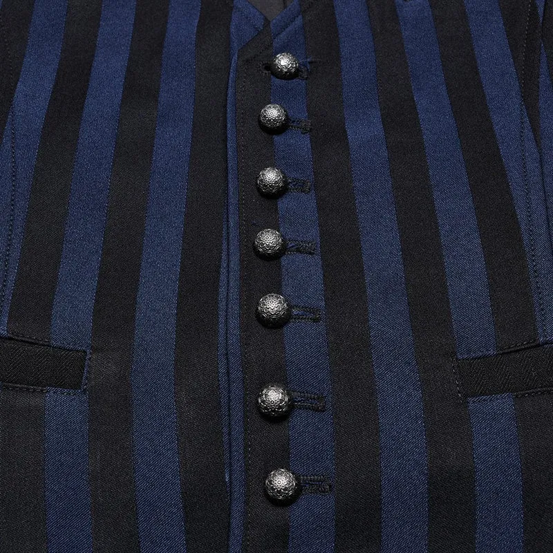 Steampunk-Weste mit gestreifter Schnalle für Herren, Blau