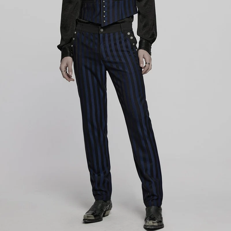 Gothic Anzughose mit hoher Taille und Streifen für Herren Blau