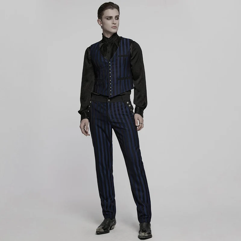Gothic Anzughose mit hoher Taille und Streifen für Herren Blau
