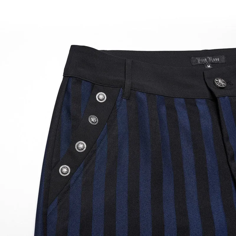 Gothic Anzughose mit hoher Taille und Streifen für Herren Blau
