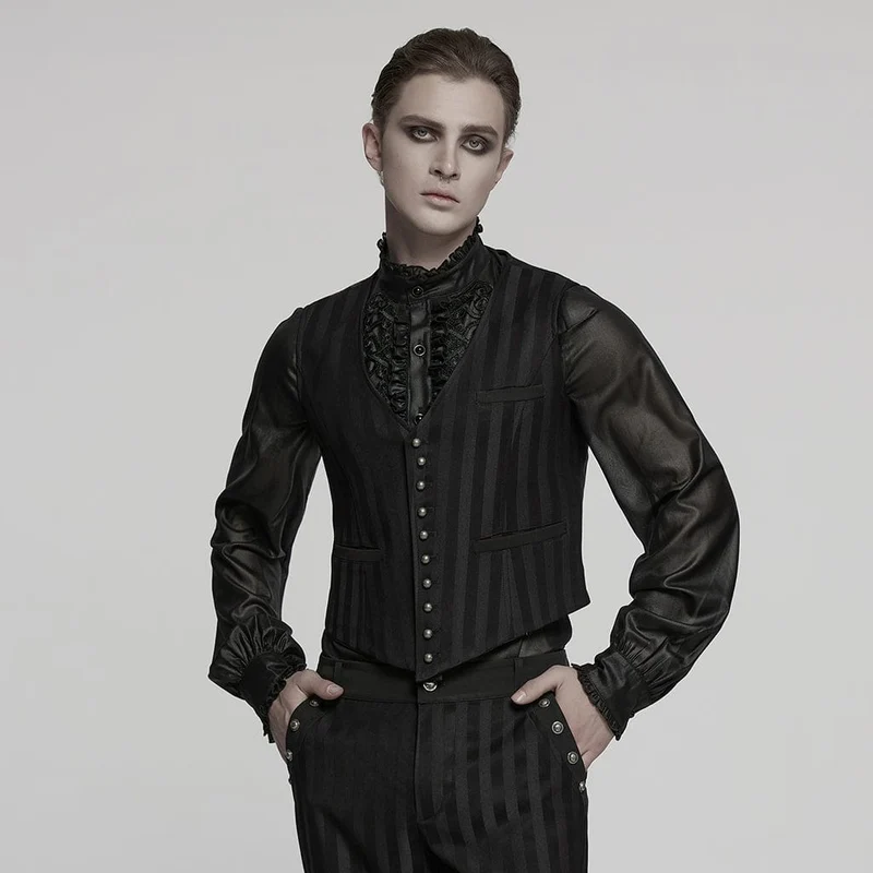 Steampunk-Weste mit gestreifter Schnalle für Herren, Schwarz