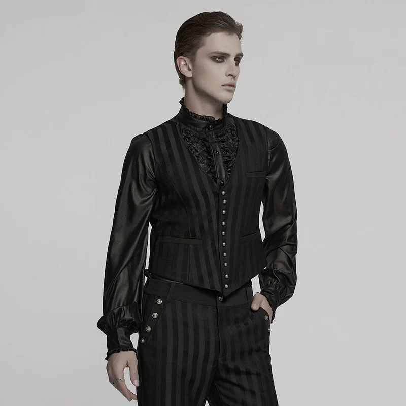 Steampunk-Weste mit gestreifter Schnalle für Herren, Schwarz