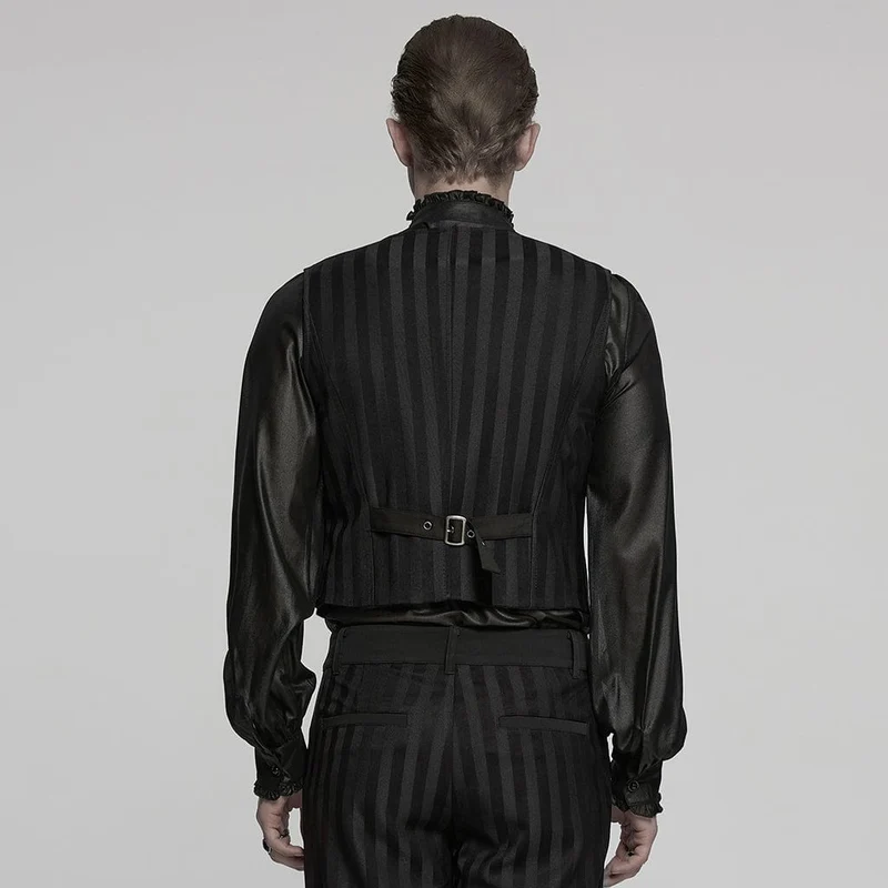 Steampunk-Weste mit gestreifter Schnalle für Herren, Schwarz