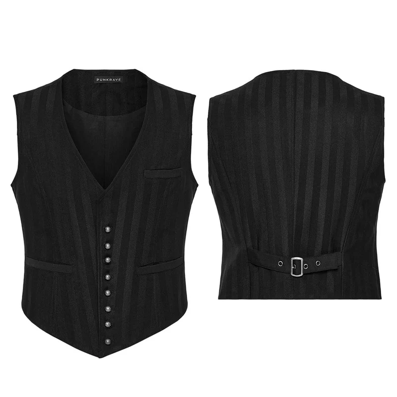 Steampunk-Weste mit gestreifter Schnalle für Herren, Schwarz