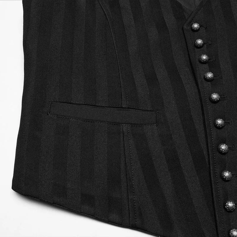 Steampunk-Weste mit gestreifter Schnalle für Herren, Schwarz