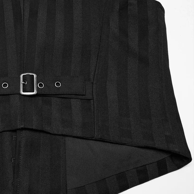 Steampunk-Weste mit gestreifter Schnalle für Herren, Schwarz