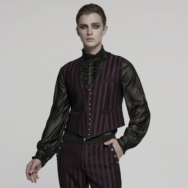 Steampunk-Weste mit gestreifter Schnalle für Herren, Rot