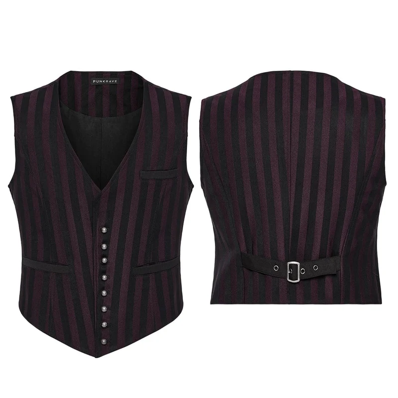 Steampunk-Weste mit gestreifter Schnalle für Herren, Rot