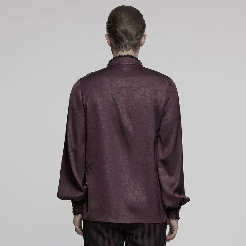 Herren Gothic Stehkragen Tiefer Rosen Hemd Rot