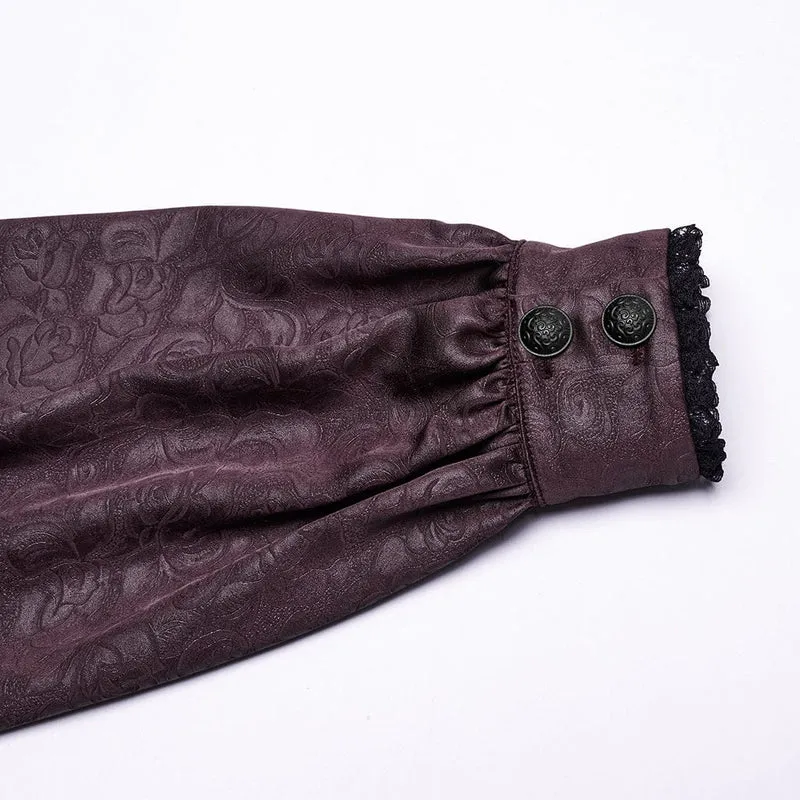 Herren Gothic Stehkragen Tiefer Rosen Hemd Rot