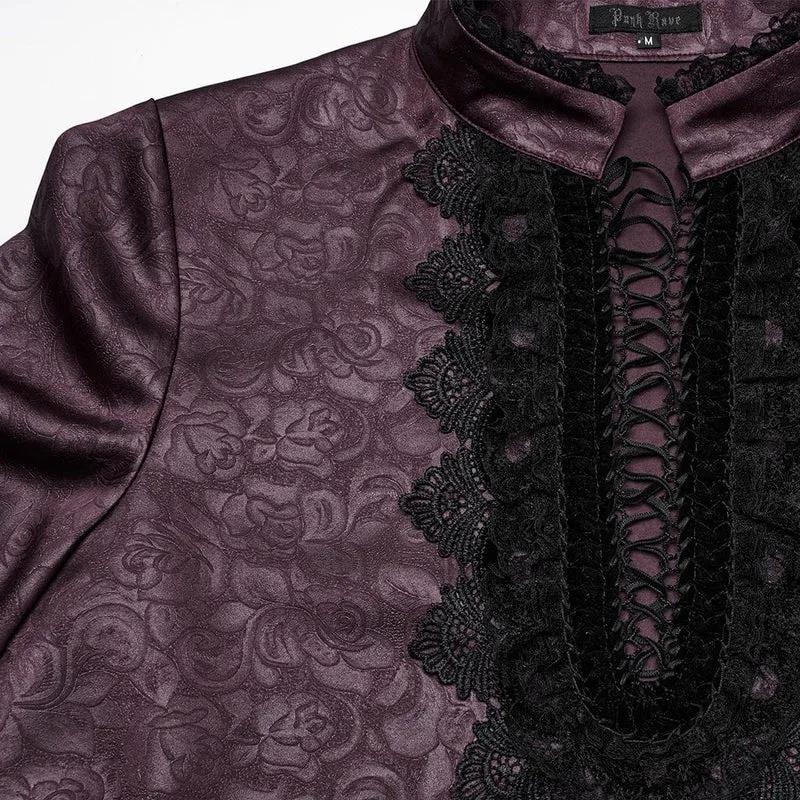 Herren Gothic Stehkragen Tiefer Rosen Hemd Rot