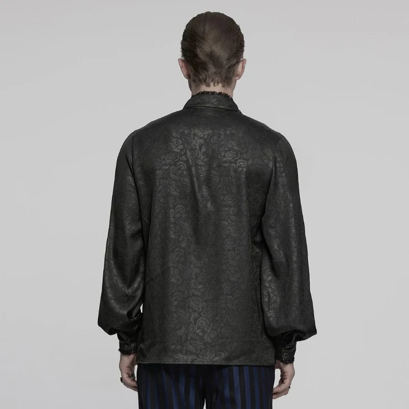 Herren Gothic Stehkragen Tiefer Rosen Hemd Schwarz