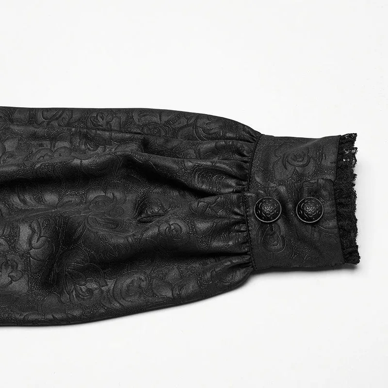 Herren Gothic Stehkragen Tiefer Rosen Hemd Schwarz