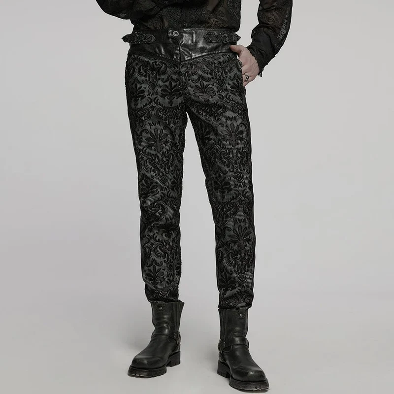 Gothic-Hose mit bestickter Schnalle im Blumenstil für Herren