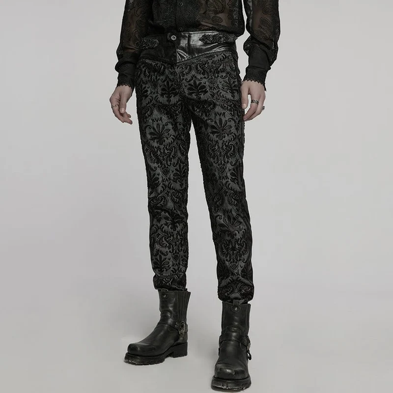 Gothic-Hose mit bestickter Schnalle im Blumenstil für Herren