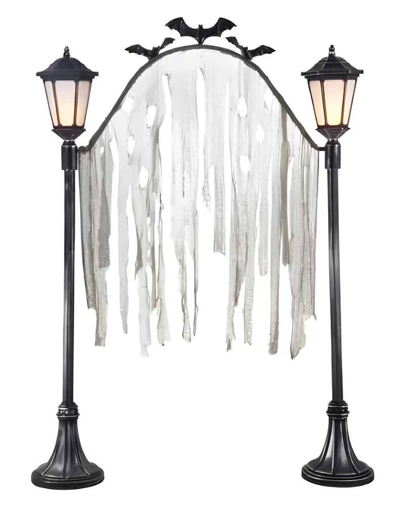 Halloween Friedhofs Torbogen mit 2 Laternen & Flackerlicht 233cm