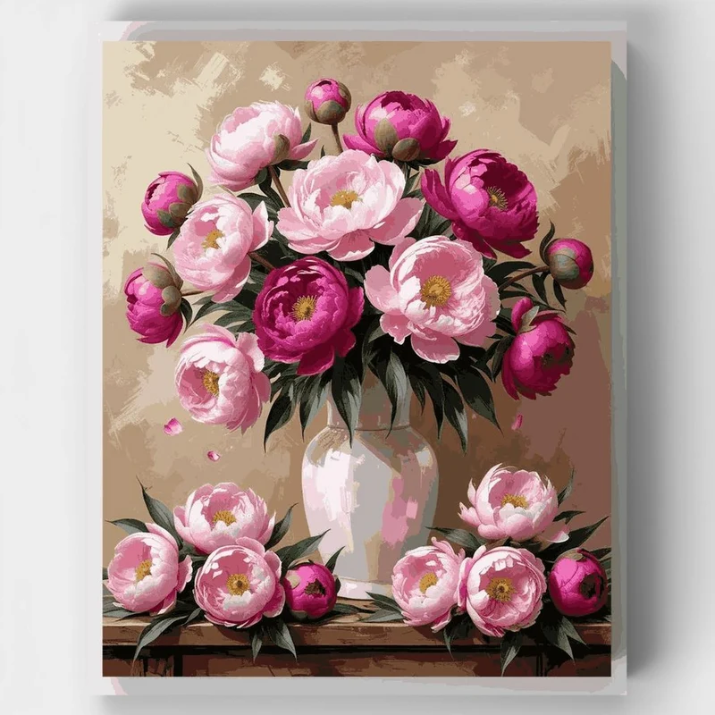 "Pink Peonies in Vase Still Life" Paint by Numbers Kit
