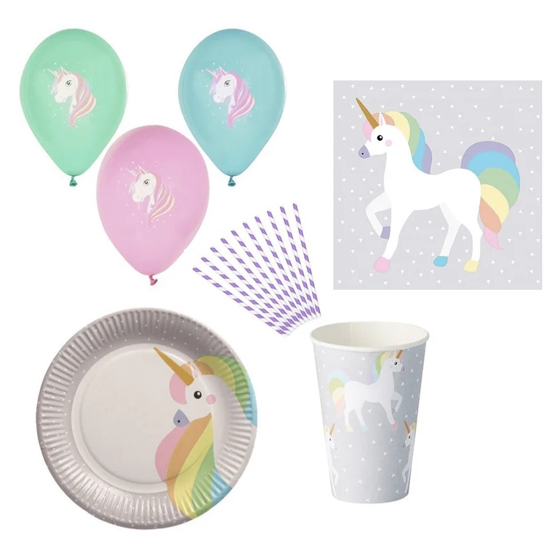 Partygeschirr-Gesamt Set Einhorn