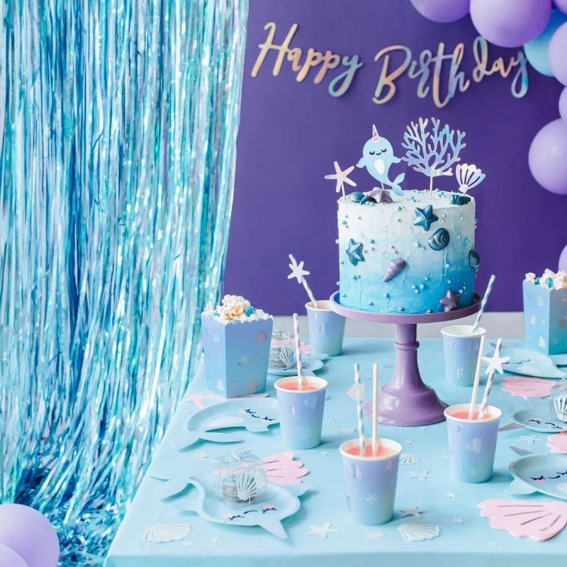 Partyvorhang lang Hellblau Glitzer