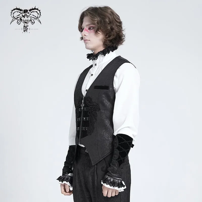Gothic-Weste aus Samt mit Blumenstickerei für Herren