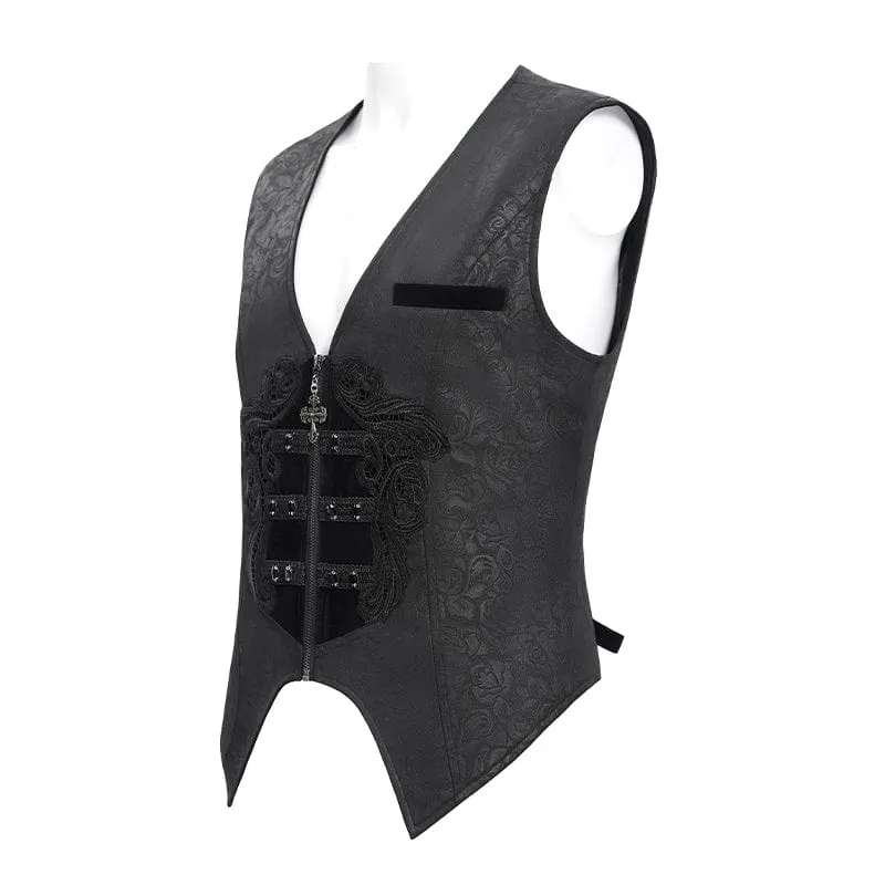 Gothic-Weste aus Samt mit Blumenstickerei für Herren