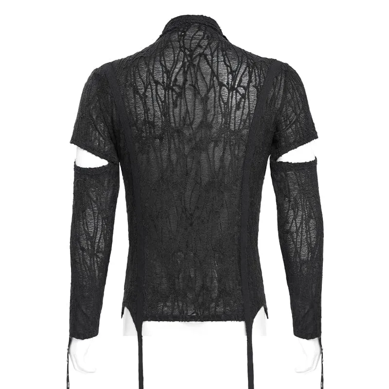 Gothic T-Shirt mit unregelmäßigen Ösenriemen und Schnürung für Herren