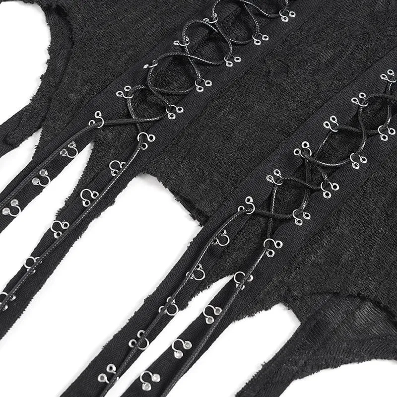 Gothic T-Shirt mit unregelmäßigen Ösenriemen und Schnürung für Herren