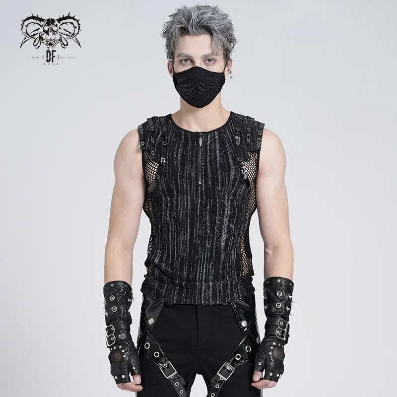 Gothic-Weste mit geripptem Mesh-Spleiß und Reißverschluss für Herren
