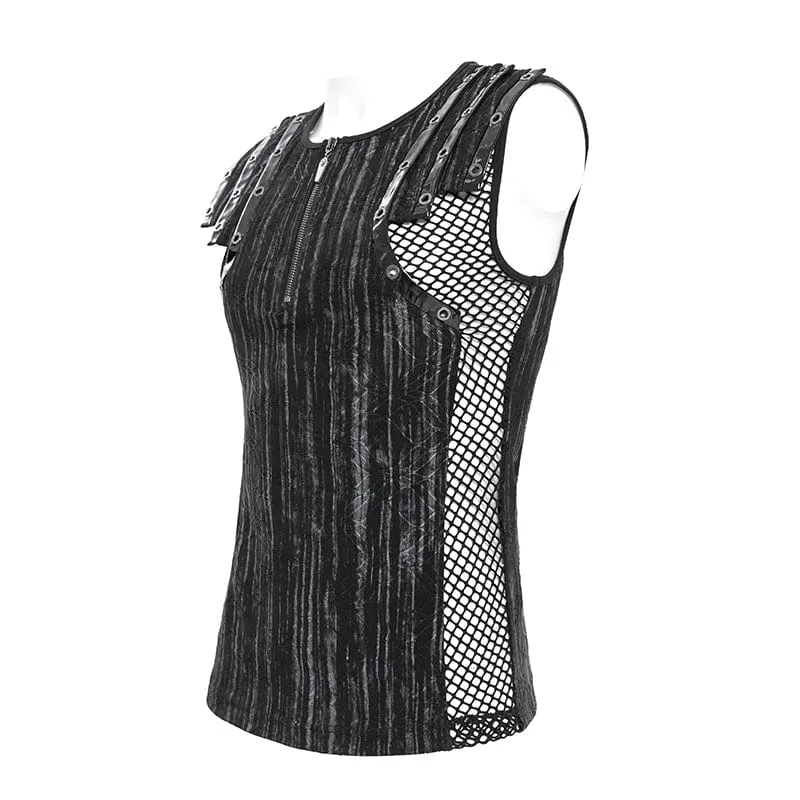 Gothic-Weste mit geripptem Mesh-Spleiß und Reißverschluss für Herren