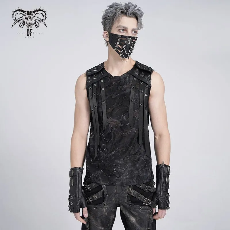 Gothic-Weste mit Ösenriemen für Herren im Used-Look