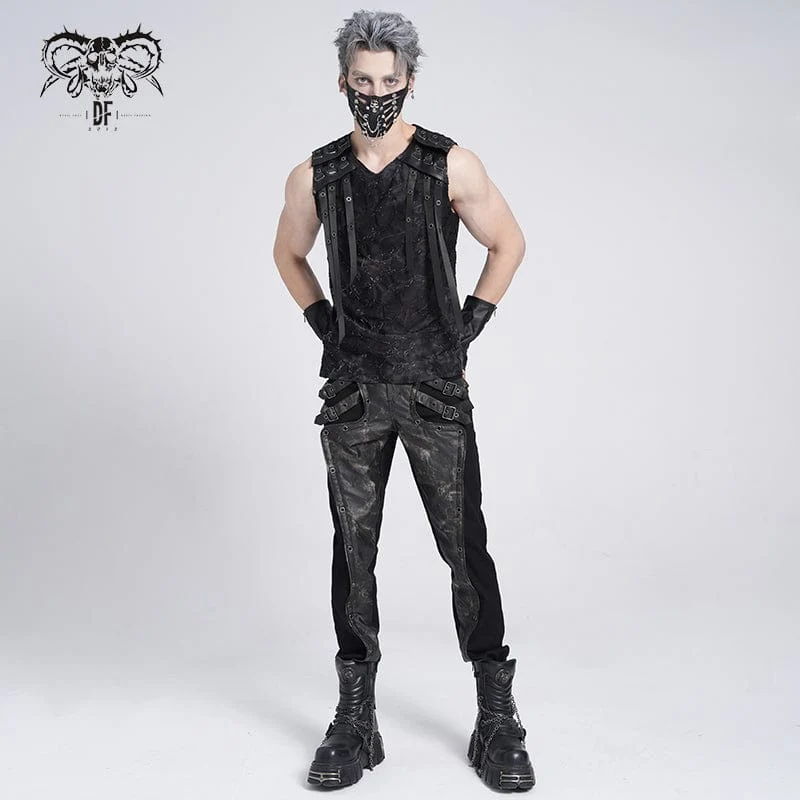 Gothic-Weste mit Ösenriemen für Herren im Used-Look