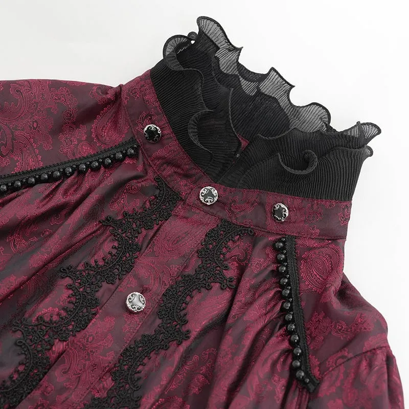 Gothic-Hemd mit Perlenbesatz und Puffärmeln für Herren mit Spitzenkrawatte
