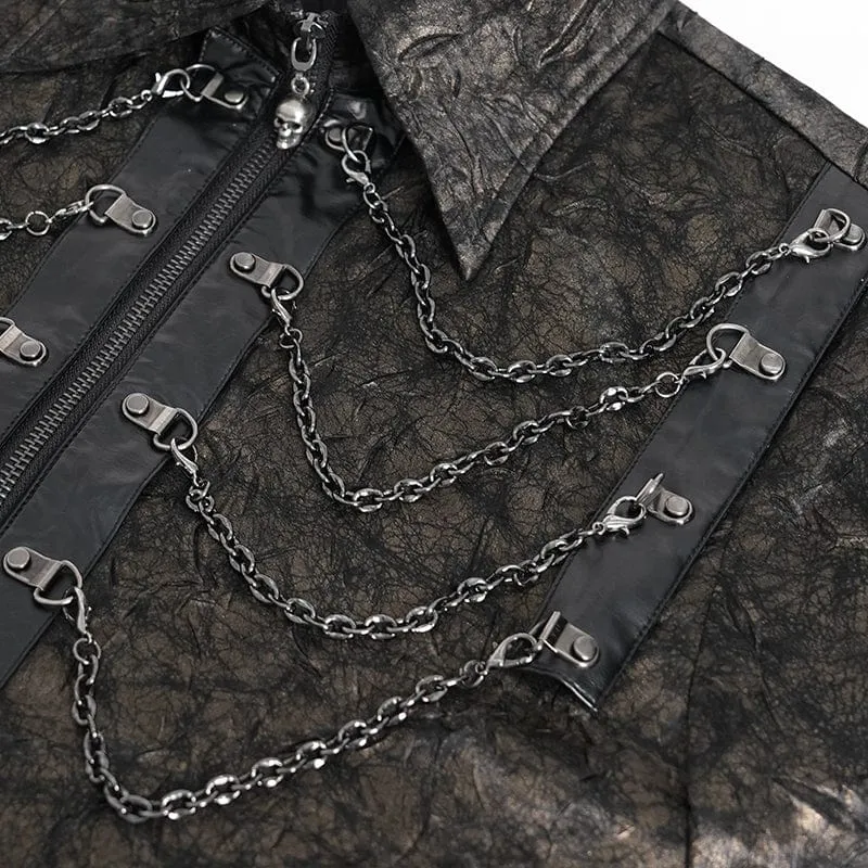 Gothic-Hemd aus Kunstleder mit Puffärmeln und Kette für Herren