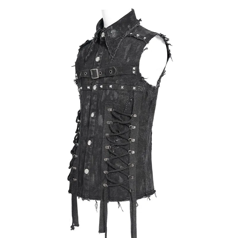 Gothic-Weste mit Nieten und Schnürung im Used-Look für Herren