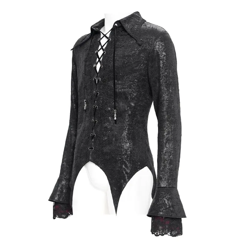 Gothic-Herrenhemd mit ausgestellten Ärmeln, Schnürung und Schwalbenschwanz