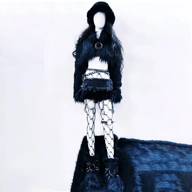 Fluffy zip-up o ring long sleeve solid top