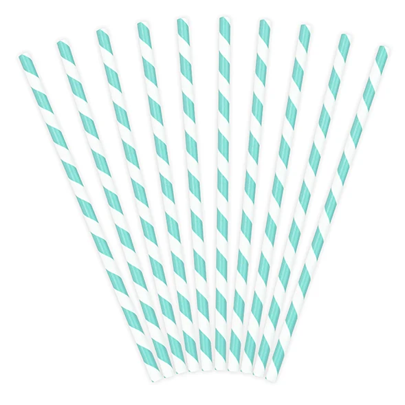 Papier-Strohhalme Gestreift Hellblau 10 Stk.