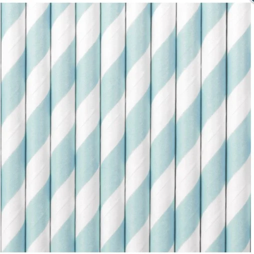 Papier-Strohhalme Gestreift Hellblau 10 Stk.
