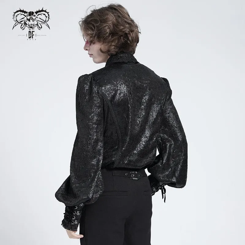 Gothic-Hemd für Herren mit Riemchen und Puffärmeln und Spitzensaum