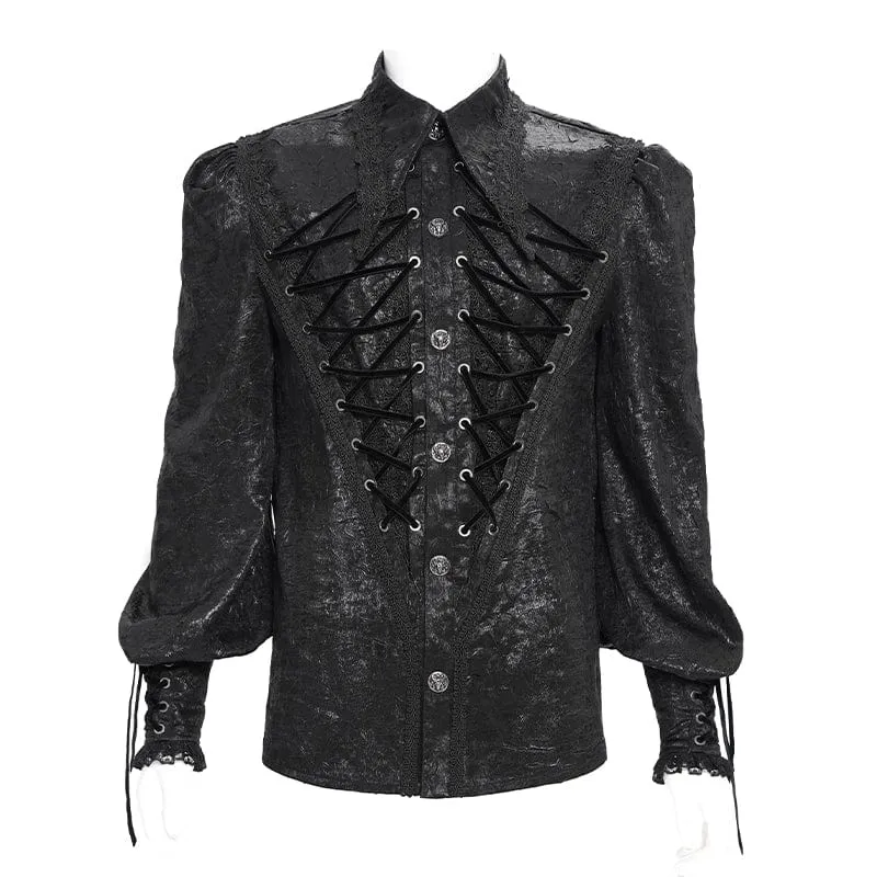 Gothic-Hemd für Herren mit Riemchen und Puffärmeln und Spitzensaum