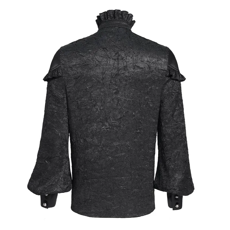 Gothic-Hemd mit Rüschen und Stehkragen und Puffärmeln für Herren, Schwarz