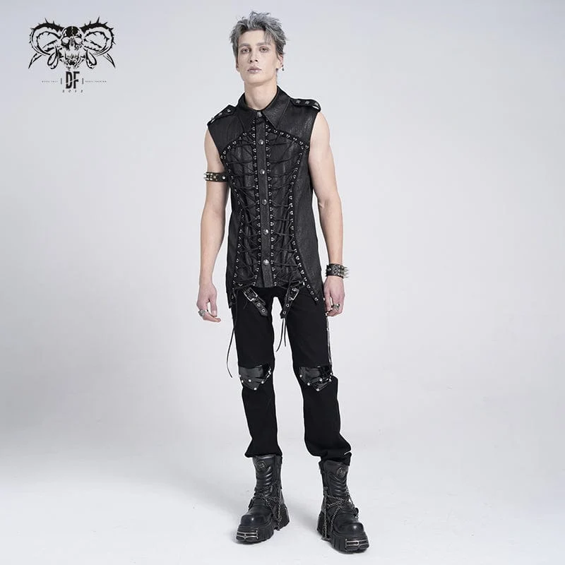 Gothic-Weste mit unregelmäßigen Nieten und Schnürung für Herren