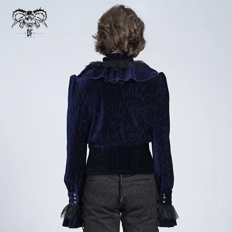 Gothic-Hemd mit V-Ausschnitt und Rüschenspitze für Herren, Blau
