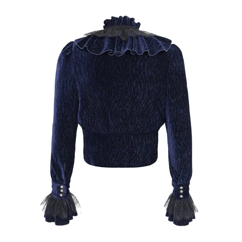 Gothic-Hemd mit V-Ausschnitt und Rüschenspitze für Herren, Blau